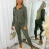 Simone Zip Front Pocket Detail Loungewear - Khaki