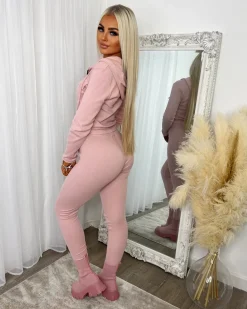 Simone Zip Front Pocket Detail Loungewear - Pink