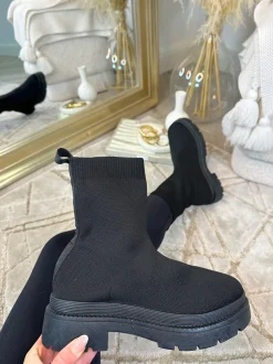 Sloane Ribbed Ankle Boots - Black