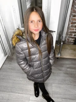 Sophie Metallic Kids Coat - Grey