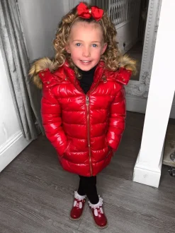 Sophie Metallic Kids Coat - Red