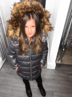 Sophie Metallic Kids Coat - Grey