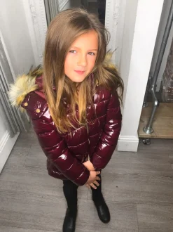Sophie Metallic Kids Coat - Wine
