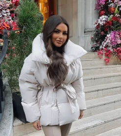 Sophie Short Belted Padded Duvet Coat - Beige