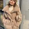 Sophie Short Belted Padded Duvet Coat - Camel
