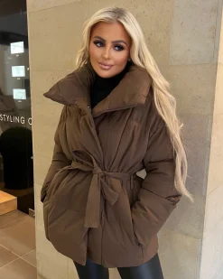 Sophie Short Belted Padded Duvet Coat - Chocolate