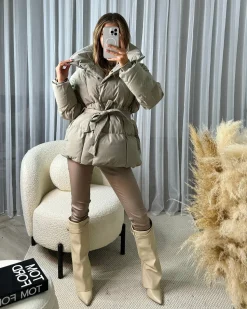 Sophie Short Belted Padded Duvet Coat - Taupe