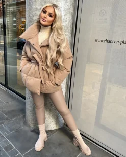 Sophie Short Belted Padded Duvet Coat - Camel