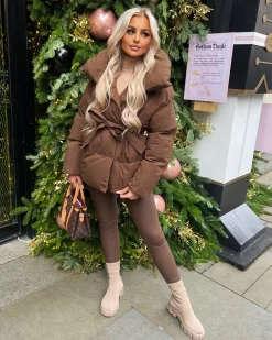 Sophie Short Belted Padded Duvet Coat - Chocolate