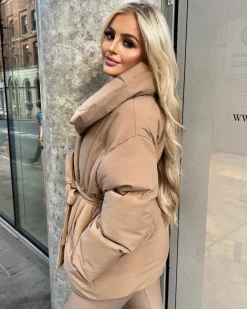 Sophie Short Belted Padded Duvet Coat - Camel