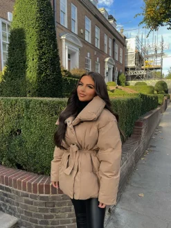 Sophie Short Belted Padded Duvet Coat - Camel