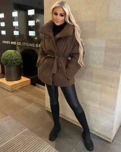 Sophie Short Belted Padded Duvet Coat - Chocolate