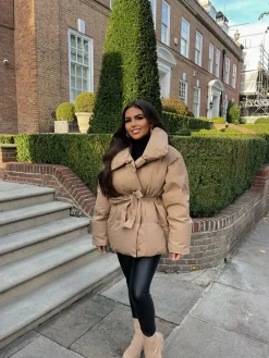 Sophie Short Belted Padded Duvet Coat - Camel