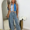 Sylvia Light Wash Cut Out Pocket Wide Leg Jean