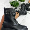 Tegan Lace Up Buckle Boot - PU Leather