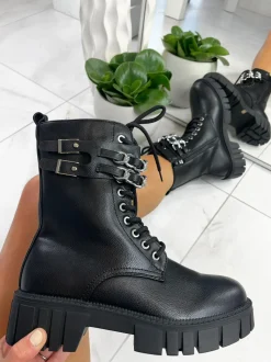 Tegan Lace Up Buckle Boot - PU Leather