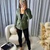 Thea Fitted Gold Button Blazer- Khaki