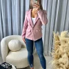 Thea Fitted Gold Button Blazer - Dusky Pink