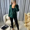 Thea Fitted Gold Button Blazer - Forest Green
