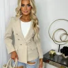 Thea Fitted Gold Button Blazer - Beige