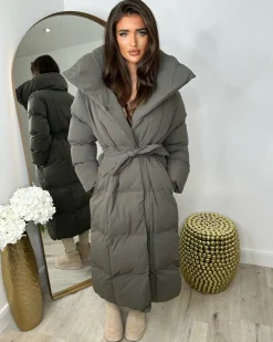 Trisha Long Padded Duvet Trench Coat - Grey
