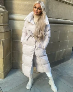 Trisha Long Padded Duvet Trench Coat - Beige