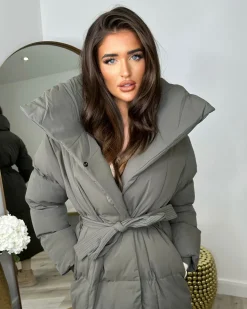 Trisha Long Padded Duvet Trench Coat - Grey