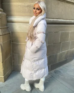 Trisha Long Padded Duvet Trench Coat - Beige