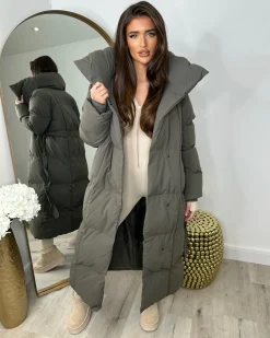 Trisha Long Padded Duvet Trench Coat - Grey