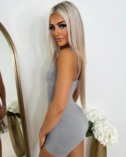 Trixie Short Spaghetti Strap Unitard - Light Grey